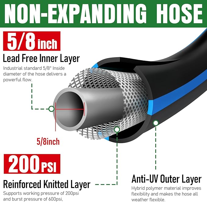 Heavy Duty Garden Hose 3ft, NON-EXPANDABLE Flexible Water Hose, Kink Resistant Lightweight Hybrid Hose, Leakproof Hose Male to Female Fittings