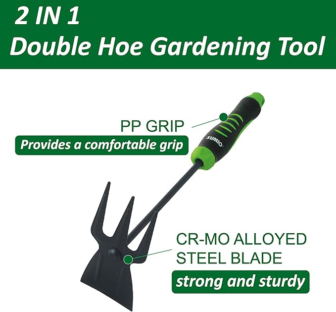 SUMIO 13.7" Alloy Steel Hoe and Cultivator - Lightweight Hand Tiller for Weeding, Digging, Loosening Soil, and Cultivation