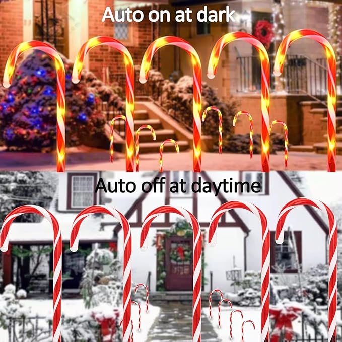 KAQ 24 Pack Upgraded Solar Candy Cane Lights, Waterproof Outdoor Pathway Stake Christmas Lights with 8 Modes, Solar for Outside Yard Walkway Garden Christmas Decorations