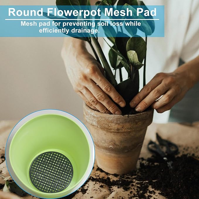 20pcs Plant Drainage Mesh Pads - 2.9 Inch Round Plastic Grid Mat, Breathable Soil Guard for Potted Plants, Bonsai (Black)