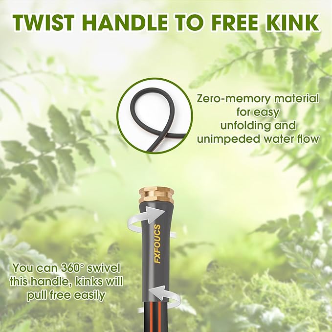 Heavy Duty Garden Hose – 5/8 Inch Flexible, Lightweight Hybrid Hose with 600 PSI Burst Pressure, Swivel Handle, All-Weather Water Hose, Durable Copper Male/Female Fittings (Black, 75FT)