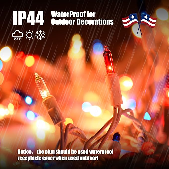 4th of July Decorations Patriotic Lights 100 Count Mini Red White Blue Incandescent Bulb Plug in Independence Day Lights for Indoor Outdoor Home Garden Patriotic Theme Memorial Day Decorations