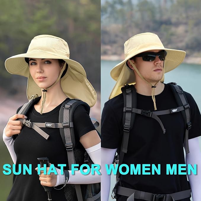 ZOORON Sun Hats for Men Women Fishing Hat with Neck Flap,UPF 50+ Sun Hat Waterproof Wide Brim Bucket Hats for Safari Hiking