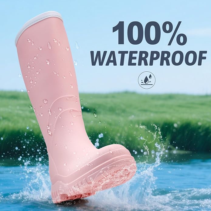 Women's Ankle Rain Boots - Slip On Waterproof Festival & Garden Shoes for Men - Comfortable Lightweight Rubber Wellies with Decorative Buckle