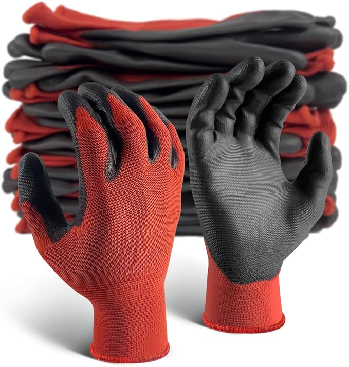 Ultra-Thin PU Coated Work Gloves 12 Pairs Breathable High Dexterity Gardening Warehouse Assembly Precision Tasks