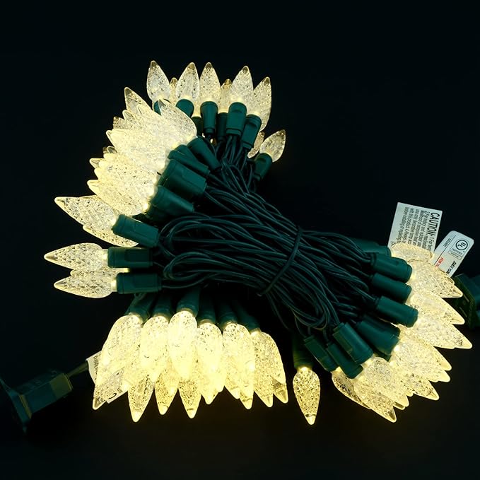 YULETIME Warm White C6 Strawberry LED Christmas Lights, 33 ft 100 Count 4" Spacing One-Piece High Waterproof UL Certified String Light (Warm White)