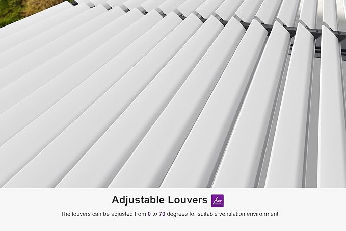 PURPLE LEAF Louvered Pergola 11' x 18' Outdoor Aluminum Pergola with White Adjustable Rainproof Roof Grey Frame Hardtop Gazebo for Patio Deck Garden