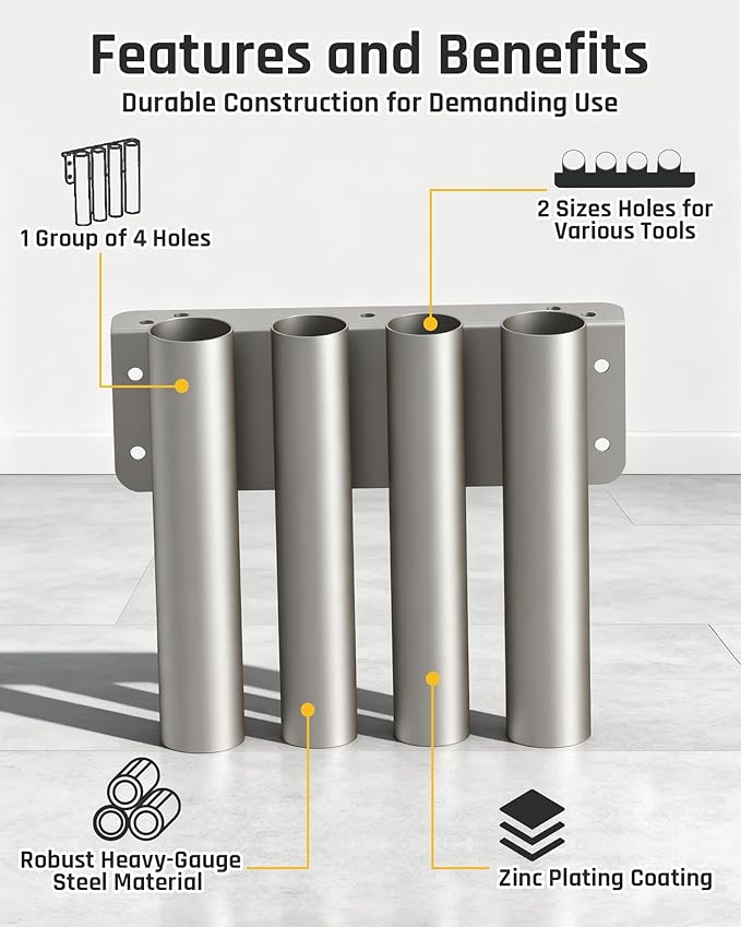 Wyckoff Heavy Duty 8-Hole Shovel Holder for Truck Bed & Trailer, Commercial Grade Steel Rack for Rake & Shovel, Secure Tool Box Mount Prevents Highway Loss for Landscaper, Gardener & Contractor