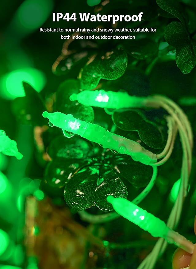 St. Patrick Mini Christmas Lights, 39 Feet 100 LED Fairy String Lights with 8 Lighting Modes, Waterproof Connectable for Indoor Outdoor Xmas Tree Garland Wreath Holiday Decoration, Green