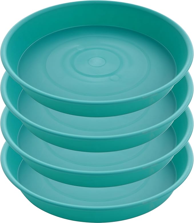 4 Pack of 14 inch Plant Saucers Bird Bath Bow Round, Plastic Plant Saucer Tray for Pots, White Planters for Indoor Plants, Plant Trays for Planter 12-15" (14", Teal)