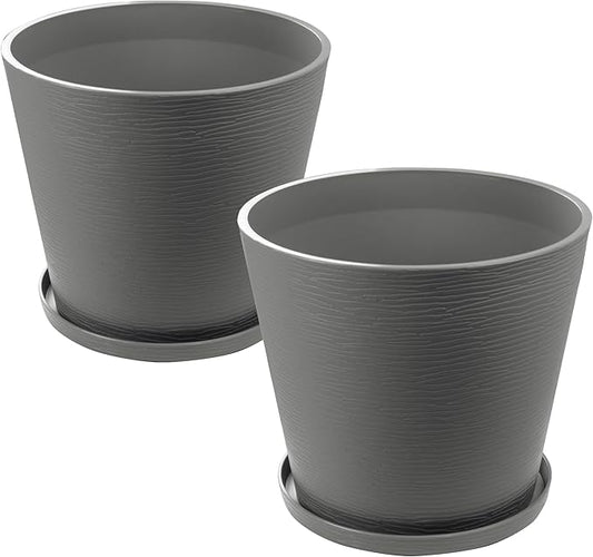 Kozyard 2Packs Round Planter Indoor Outdoor Plant Pots with Tray Collecting Water for Porch, Patio, Backyard Planters Modern Décor for Tall Plants, Flowers