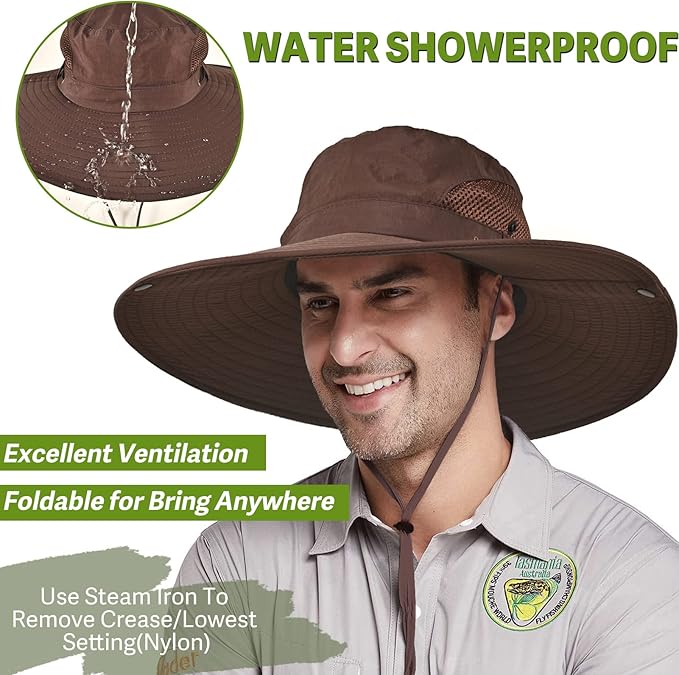 Wide Brim Fishing Sun Hat for Men Women, UPF 50+ Waterproof Bucket Boonie Hat Hiking Camping Safari Garden Beach