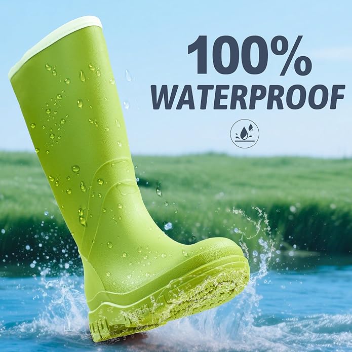 Women's Ankle Rain Boots - Slip On Waterproof Festival & Garden Shoes for Men - Comfortable Lightweight Rubber Wellies with Decorative Buckle