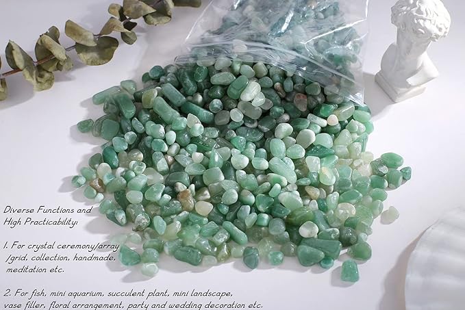 QINJIEJIE 400G Green Aventurine Crystal Polished Rocks 0.3-0.4" Tumbled Stones Chips Stone Crushed Quartz Natural Gem Home Decoration Aquarium Plants Cacti Vase Filler Landscape Bottom Ornament 0.9lb