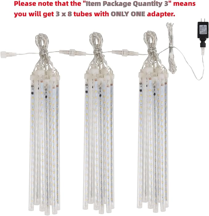 24 Tubes Meteor Shower Lights, Outdoor Icicles Christmas Decor, 12 Inch 864 LED Snow Falling Iciclelights, Connectable Raindrop, Xmas Wedding Party Tree Holiday, Red & Green