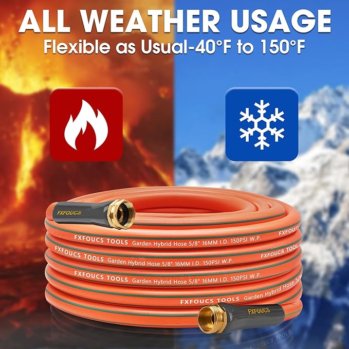 Heavy Duty Garden Hose – 5/8 Inch Flexible, Lightweight Hybrid Hose with 600 PSI Burst Pressure, Swivel Handle, All-Weather Water Hose, Durable Copper Male/Female Fittings (Orange, 50FT)