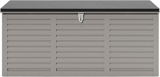 HUGROVE Resin Deck Box, 130 Gallon Outdoor Storage Box with Lockable Lid, Waterproof Patio Storage for Garden Tools & Outdoor Accessories (Dark Black) (Light Gray)