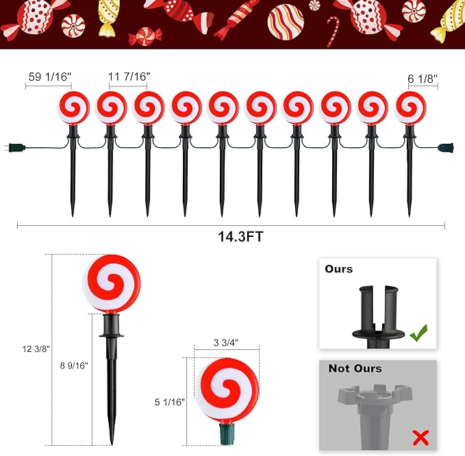 Ultimate Unicorn Christmas Decoration Lollipop Pathway Lights, Pathway Lights Decoration, Red Peppermint Lights Outdoor with Stakes, LED Lollipop Lights for Pathway Yard Sidewalk Garden Rooftop