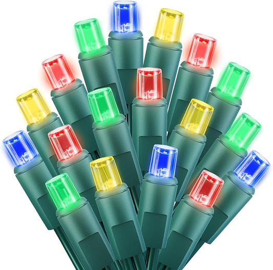 LED Christmas Mini String Lights, 28 Feet 100LEDs F5 Multicolor Mini Lights, Connectable Christmas Tree Lights for Wreath Garland Holiday Party Wedding Outdoor Indoor Christmas Decoration, Green Wire