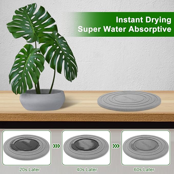 2 Pack of 12 Inch Plant Saucers for Indoors, Diatomaceous Earth Plant Trays for Indoors No Holes, Plant Trays for Pots, Stone Quick Drying Tray Plant Plates to Catch Water Indoor Plants and Absorbent