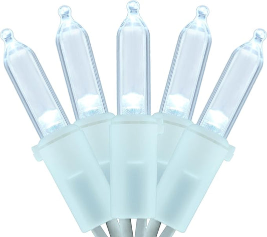 YULETIME 200 Cool White LED Christmas Lights, 66 Feet White Wire UL Certified Commercial Grade Holiday String Light Set