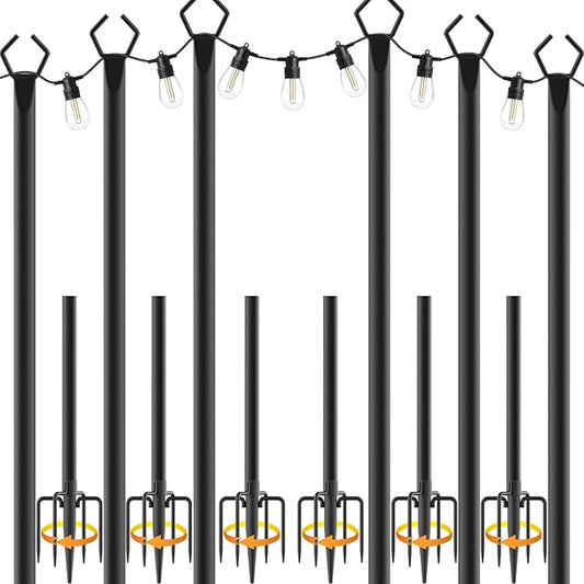 6 Pack String Light Poles,Metal Poles for Hanging Outdoor Light Strings,7 Pack 10 FT Light Poles Stand for Outside Garden,Patio,Wedding,Backyard,Deck,Party