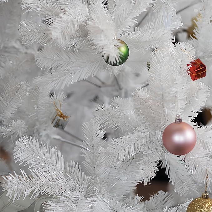 Juegoal 7.5 FT Artificial Christmas Tree (NOT Pre-Strung) with Remote Control, 450 LED Warm White & Multicolor Changing Lights, Fake Xmas Pine Tree with Metal Legs, 1350 Branch Tips, White