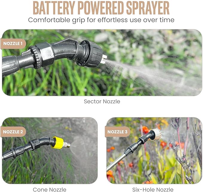 2025 Upgraded Electric Garden Sprayer | 5L/1.35Gal Battery-Powered Sprayer w/ 3 Nozzles, Leak-Proof Design & Adjustable Strap | Type-C Rechargeable for Lawn, Garden, Yard (Light Yellow)