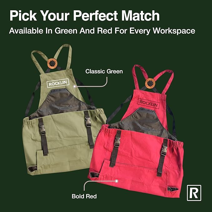 Rocklin Green Garden Apron – Heavy Duty Canvas Garden Apron For Women & Men | Waterproof Lining With Deep Harvest Pouch | Adjustable Straps For Comfortable Fit