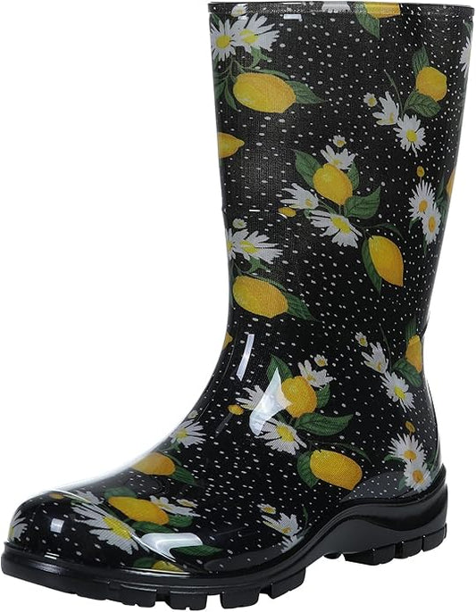 Asgard Women's Mid Calf Rain Boots Printed Waterproof Rubber Boots Short Garden Shose