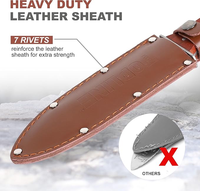 Topline Hori Hori Garden Knife, Double-edge Stainless Steel Blade, Garden Knife with Leather Sheath for Digging, Weeding, Planting, Sharpener, Sharpening Stone Included
