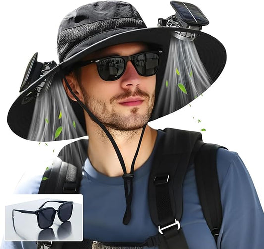 Wide Brim Solar/USB Rechargeable Fan Hat Adjustable Cooling Sun Hat for Men&Women, Outdoor Fishing Gardening Hats&Sunglasses