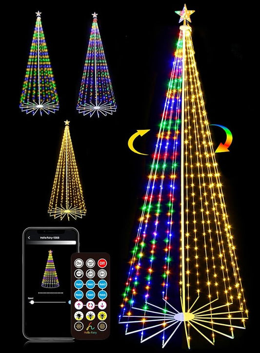 6FT 252LEDS Outdoor Christmas Tree Lights, Smart Cone Tall Pop Up with Star, Timer, Waterproof, APP & Remote, Music Sync, Multicolor/WarmWhite, Outside Xmas Yard Porch Decor