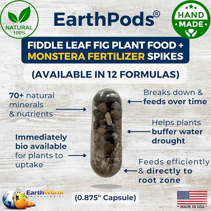 EarthPods® Fiddle Leaf Fig Fertilizer Spikes – 100 Organic Plant Food Capsules for Ficus, Monstera, Rubber Tree, Dracaena, Pothos, Calathea - Made in USA