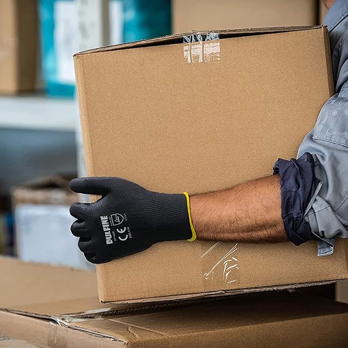 DULFINE Ultra-Thin PU Coated Work Gloves-12 Pairs,Excellent Grip,Nylon Shell Black Polyurethane Coated Safety Work Gloves, Knit Wrist Cuff,Ideal for Light Duty Work. (X-Small)