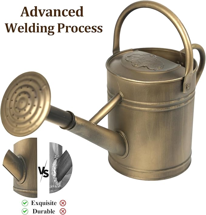 1 Gallon Vintage Bronze Galvanized Metal Watering Can for Indoor/Outdoor Plants,Garden, Balcony for Kids and Adults, Detachable Spout, Retro Rustic Decor (Shadow Patina)