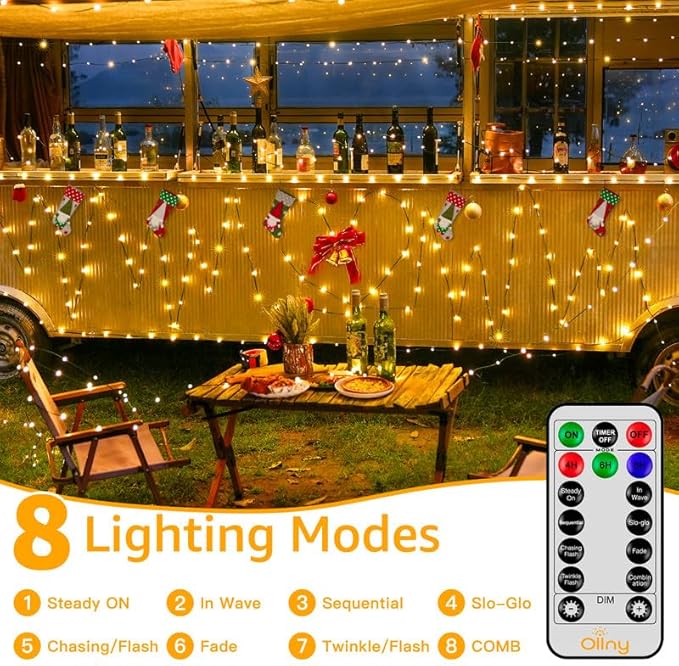 Ollny Christmas Lights Outdoor, 393FT 1200 LED IP67 Waterproof Christmas Tree Lights with 8 Modes Remote Timer, String Lights for House Yard Outside Indoor Xmas Decorations Warm White