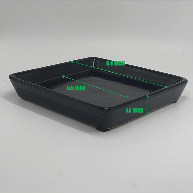 Square Plant Saucer 6 Inch 2 Pack，Plant Trays for Pots, Black Ceramic Plant Saucers for Indoors Outdoors, Plant Drip Tray 4 6 8 10 12 14 Inch