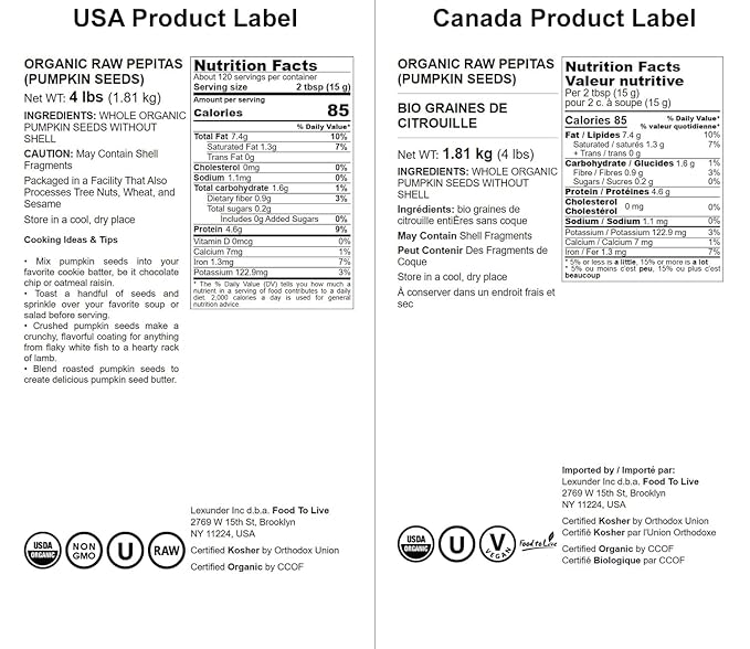 Food to Live Organic Raw Pepitas, 4 Pounds — Non-GMO, Pumpkin Seed Kernels, Unsalted, No Oil, No Shell, Vegan, Kosher, Bulk. Keto Snack.