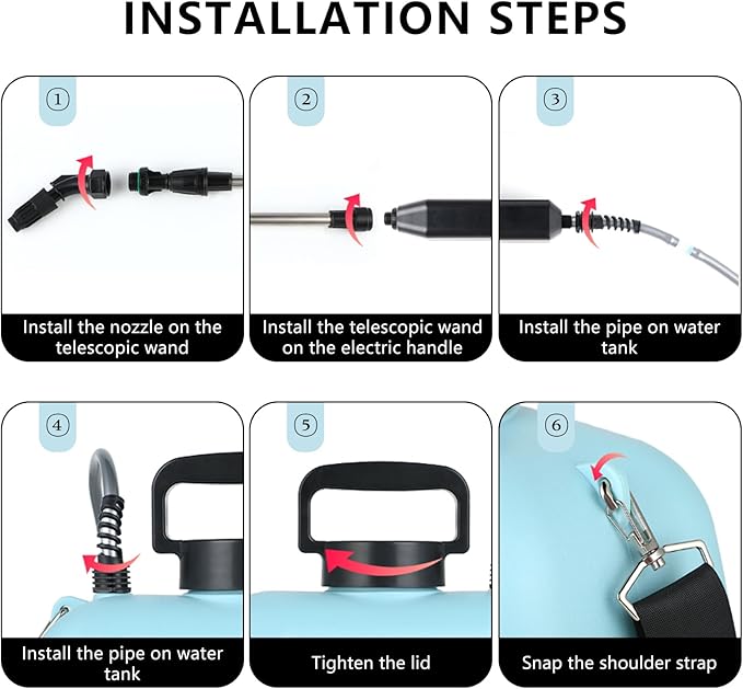 2.4 Gallon Battery Powered Sprayer, Electric Battery Operated Sprayer, Weed Power Sprayers in Lawn and Garden with Adjustable Shoulder Strap and Rechargeable Handle, 3 Mist Nozzles (Blue)