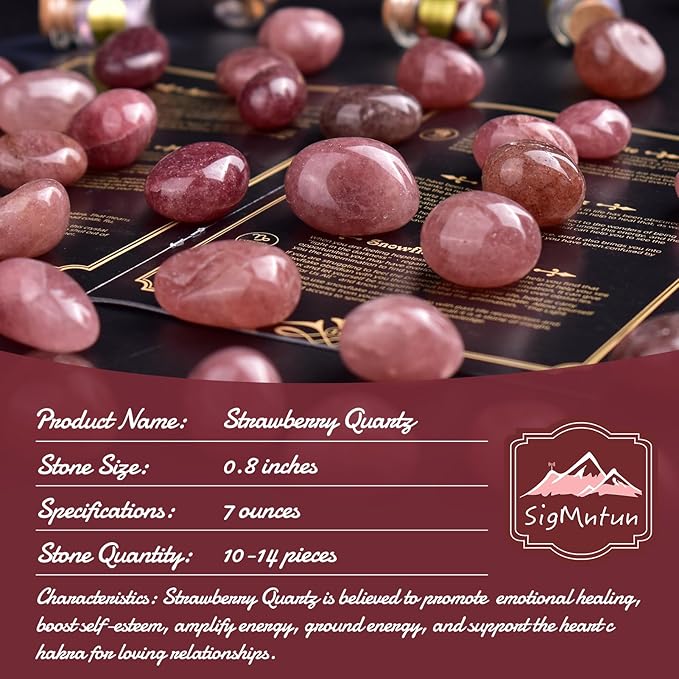 Polished Stone Set Strawberry Quartz Crystals, 0.8" Handpicked Tumbled Gemstones Rocks, Pebbles for Reiki, Chakra, Healing, Home Decor