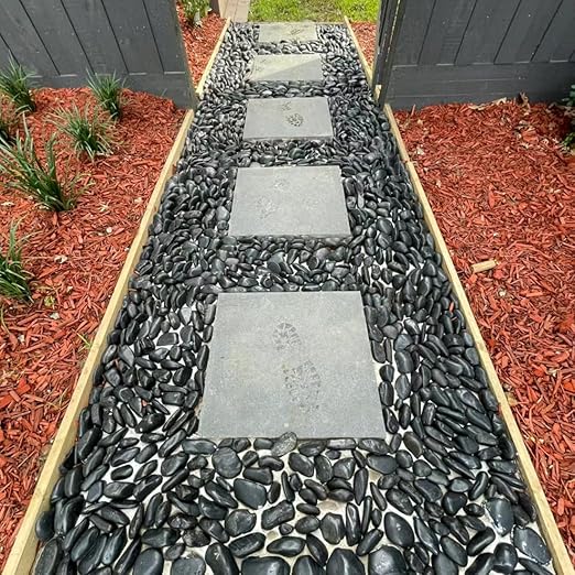 40lbs Large River Rocks for Landscaping, 3-4" Black Pebbles for Garden Design, Hand-Picked Smooth Stones for Fish Tank, Flower Pots, Indoor Water Fountains, Pathways, Backyard