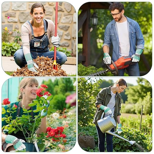 Gardening Gloves, Long Thorn Proof Garden Gloves for Women and Men, Goatskin Breathable Leather Work Gloves for Gardening, Pruning, Yard Work, Turquoise, L