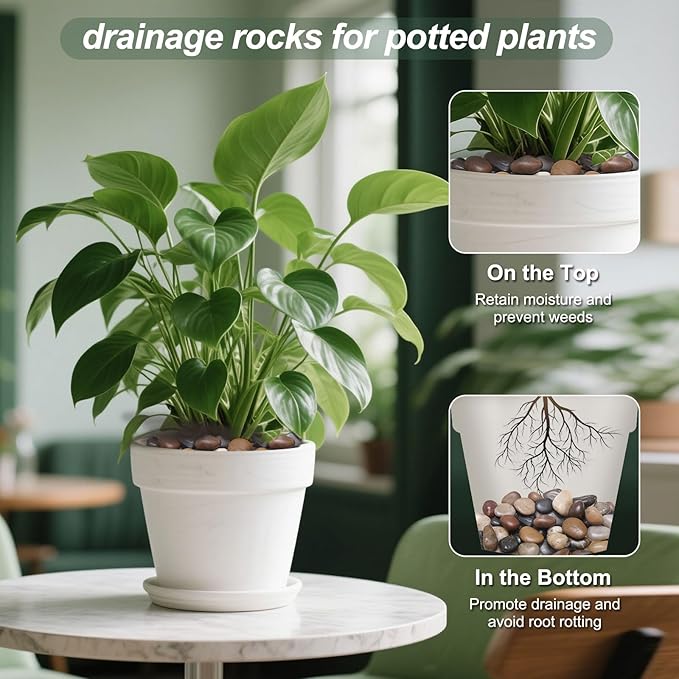 Calofulston 15LB River Rocks for Plants, Decorative Polished Stones for Garden Landscaping, Planters, Indoor and Outdoor Decor, Mixed Color, 1-1 3/4 Inch