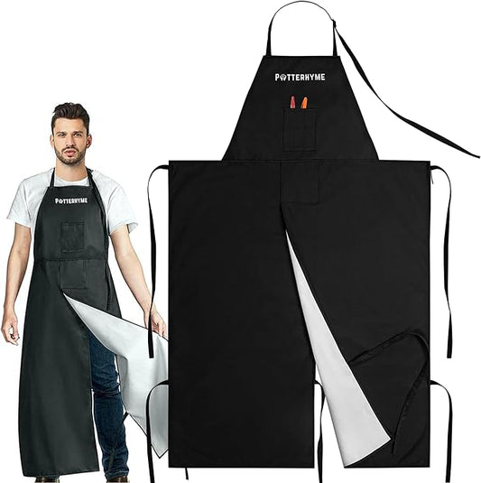 Reusable Full Coverage Waterproof Pottery Apron Split Leg - 100% Lined Polyester Apron For Men & Women - For Ceramic Wheel Throwing, Woodturning, Painting, and Clay or Tattoo Artists