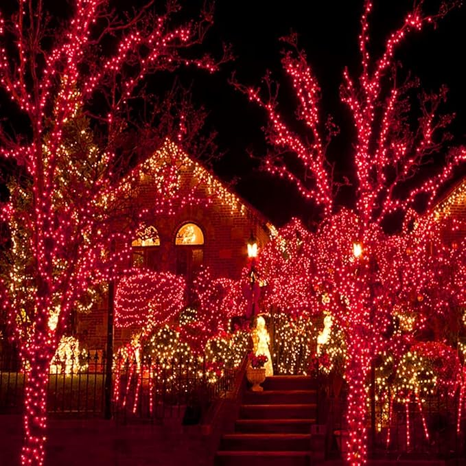 Upgraded 75.8 FT 200 LED Red Christmas Lights Outdoor Indoor, Memory Function & Timer & 8 Modes, Extendable Green Wire Waterproof String Light for Christmas Tree Party Wedding Home Garden Decorations
