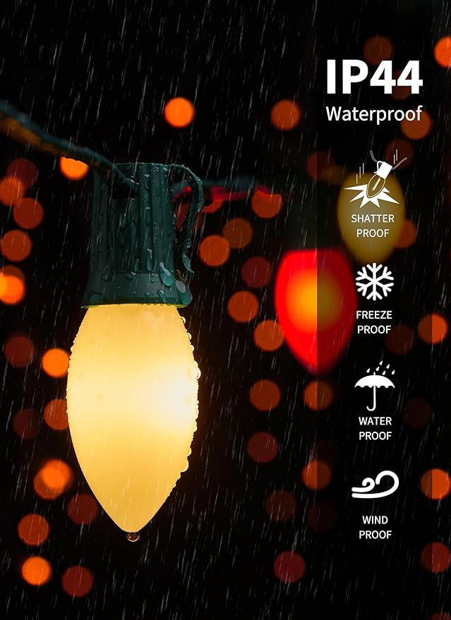 Vintage C9 LED Christmas Lights Outdoor, 100 Feet C9 String Light with 100 Shatterproof C9 Bulbs, Waterproof Connectable Christmas Tree Lights for Outside Roofline Patio Xmas Decor, Red & Warm White