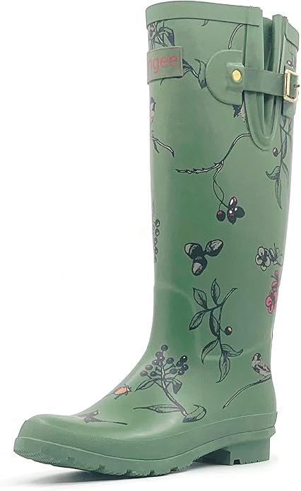 Rongee Rain Boots for Women Waterproof Garden Outdoor Mud Boots Printed with Adjustable Buckle