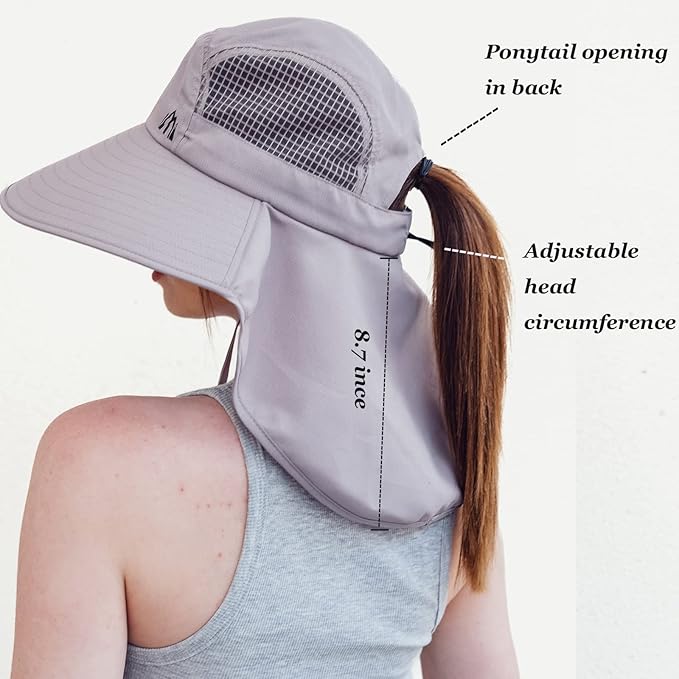 UV Sun Protection Hat Women Foldable Neck Flap Wide Brim Fishing Hat with Ponytail Hole for Women