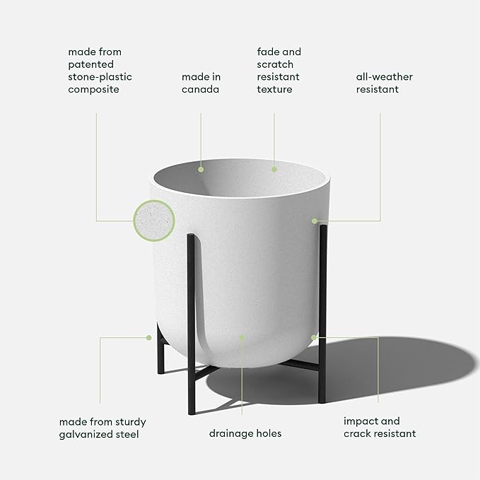 Veradek Mason Series Raised Lima Planter - Round Planter for Patio/Balcony | Plastic-Stone Composite w/Metal Plant Stand | Modern Décor for Plants